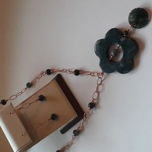 Moss Agate Gemstone & Copper Jewelry Set S115